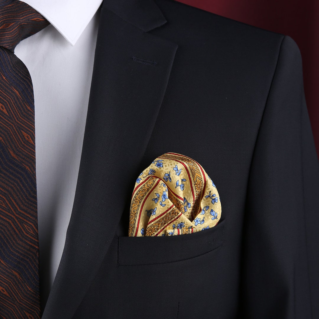 Yellow Floral Silk Pocket Square for Men Groomsmen - Etsy