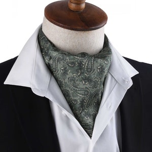 Green Ascot Cravat, Paisley Printed Green Satin Ascot for Men, Mens Paisley Printed Ascot, Paisley Green Ascot for Men, Unique Ascot for Men