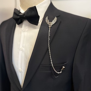 Silver Eagle Lapel Pin: Mens Suit Brooch Chain, Wedding Jewelry