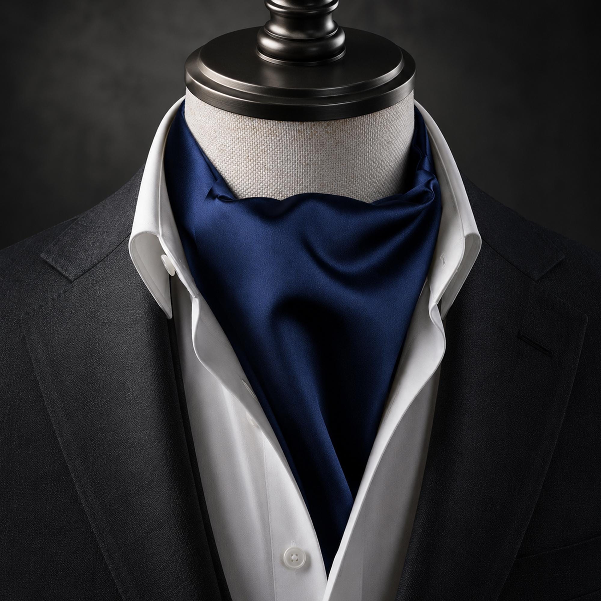 Men's Navy Blue Silk Feel Ascot Tie: Elegant Cravat for Tuxedo Style