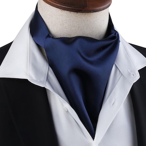 Men’s Classic Navy Blue Ascot Tie – Elegant Satin Cravat for Weddings, Formal Events & Vintage Tuxedo Style, Perfect Gift Idea for Men