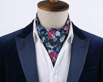 Marineblauwe zijdeachtige ascot stropdas - bruiloftsdas heren