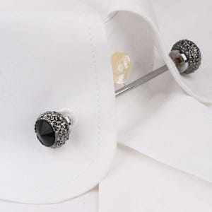 Black Stones Silver Collar Bar, Mens Jewelry, Collar Pin for Men, Black Collar Pin for Shirt, Silver Collar Bar, Silver Black Collar Bar
