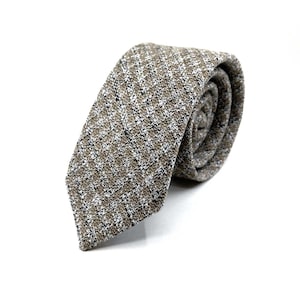 Herren Beige Tweed Wollkrawatte - Klassische Strukturmuster Krawatte - Beige Karierte Hochzeitskrawatte - Vintage Style, Business & Geschenk für Ihn, Beige Krawatten