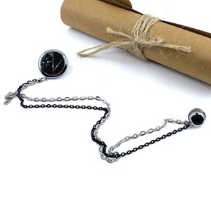 Lapel Pin Chain, Silver Collar Pin Black, Jacket Lapel Pin, Gift for Men, Mens Jewellery Accessory, Lapel Brooch Jacket Chain Brooch Pins