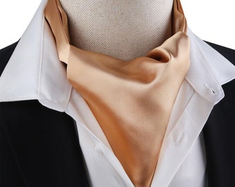 Solid Gold Ascot Cravat, Satin Ascot for Men, Gold Solid Mens Motif Ascot, Gold Color Ascot for Men, Gold Mens Ascot, Unique Mens Gift