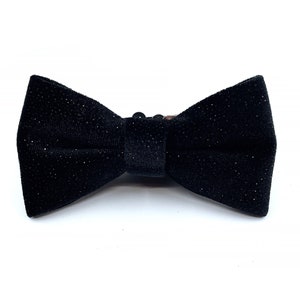 Glitter Black Velvet Bow Tie, Shimmer Wedding Bow Tie, Solid Black Bow Tie, Groomsmen Bowtie, Wedding Bowtie Black, Unique Bow Tie for Mens image 5
