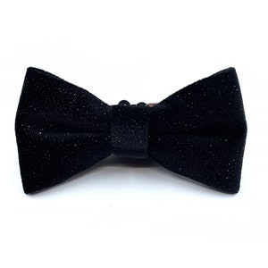Glitter Black Velvet Bow Tie, Shimmer Wedding Bow Tie, Solid Black Bow Tie, Groomsmen Bowtie, Wedding Bowtie Black, Unique Bow Tie for Mens