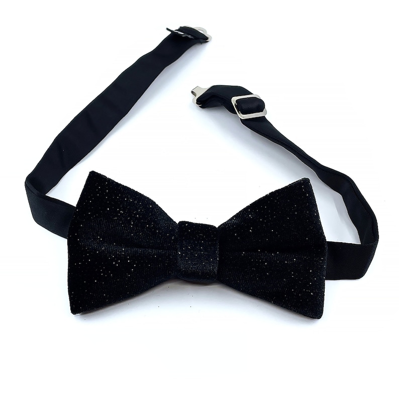 Glitter Black Velvet Bow Tie, Shimmer Wedding Bow Tie, Solid Black Bow Tie, Groomsmen Bowtie, Wedding Bowtie Black, Unique Bow Tie for Mens