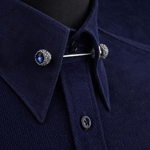 Navy Stone Shirt Collar Bar Pin: Stylish Men's Accessory