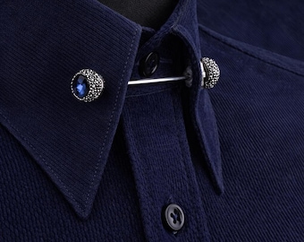 Navy Stone Shirt Collar Bar Pin: Stylish Men's Accessory