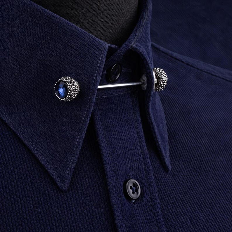 Navy Stone Shirt Collar Bar Pin: Stylish Men's Accessory