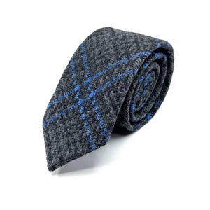 Herrenkrawatte aus Wolle – Graublau karierte Krawatte – Klassische Tweed-Krawatte mit Karomuster – Business, Hochzeit & formelle Krawatte aus Wolle, Valentinstagsgeschenk