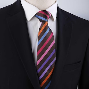Luxury Pure Silk Striped Necktie – Elegant Handmade Tie for Business, Weddings & Formal Occasions | Groomsmen Gift | Gift for Him Neckties