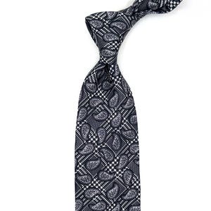 Black & White Paisley Silk Tie: Elegant Men’s Wedding Necktie