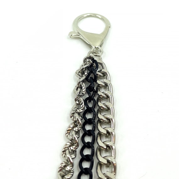 Chain for Trousers and Jeans, Double Ring With Leather, Thick Chain, Silver  Color 75 Cm. Key Chain, Gift Chain 