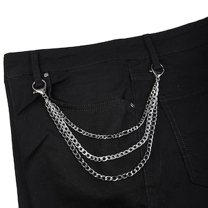 Triple Layer Black & Silver Wallet Chain - Punk Rock Biker Chain for Jeans - Pants - 3 Chain Hip Hop Belt Chain with Lobster Clasps
