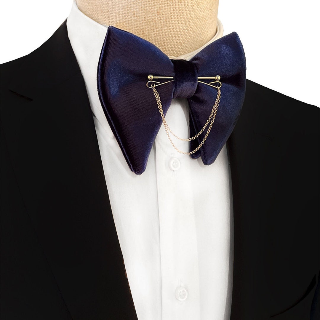 Blue Velvet Bow Tie Solid Velvet Bow Tie With Collar Pin - Etsy