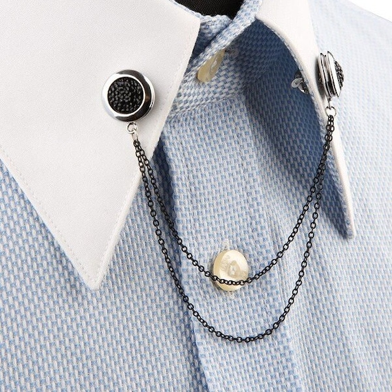 Men's Black Double Layer Collar Chain Formal Shirt Accessory