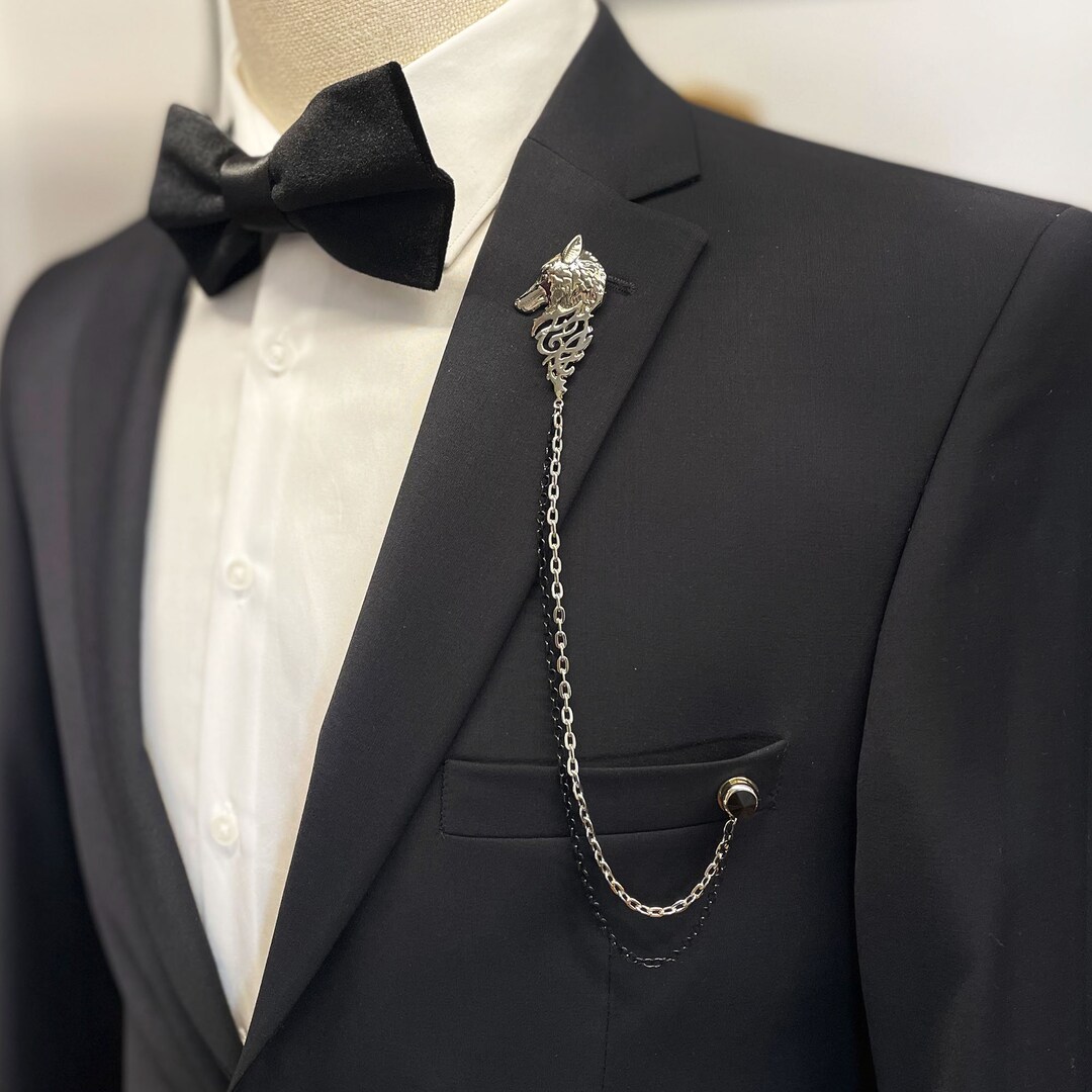 Silver Shirt Collar Chain Brooch Mens Lapel Pins Silver Wolf Etsy