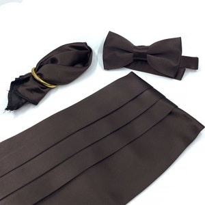 Brown Groomsmen Cummerbund Bow Tie Set, Cummerbund Set for Wedding, Mens Wedding Bow Tie Set, Solid Satin Cummerbund Set Bow Tie Set