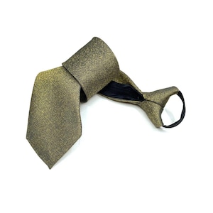 Men’s Gold & Black Textured Zipper Tie – Pre-Tied Adjustable Microfiber Neck Tie – Elegant Zip Tie for Business, Weddings - Formal Wear