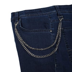 Cadena de plata de doble capa para pantalones - Cadena de motociclista punk rock para jeans y pantalones - Cadena de cinturón de dos cadenas con cierres de langosta, regalo para novio