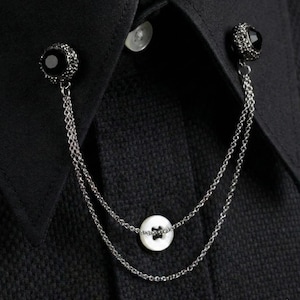 Handmade Black Stone Shirt Collar Chain Pin: Mens Jewelry