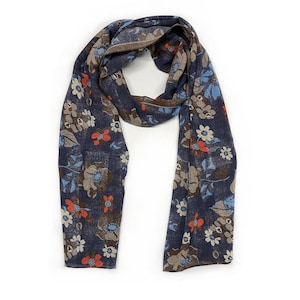 Blue Floral Italian Wool Scarf - 100% Wool, Unique Design, High-Quality Craftsmanship, Elegant Accessory for Men, Italian Mens Scarf