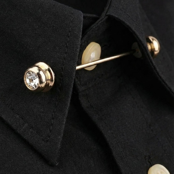 Gold Shirt Collar Bar Pin: Vintage Style  Gemstone Accessory