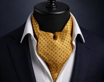 Ascot Cravat in Saffron Yellow – Satin Elegant Patterned Neckwear