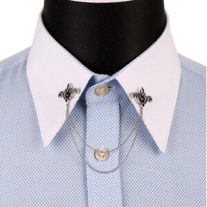 Handmade Silver Shirt Collar Chain Pin: Black Stone Wedding Accessory image 5