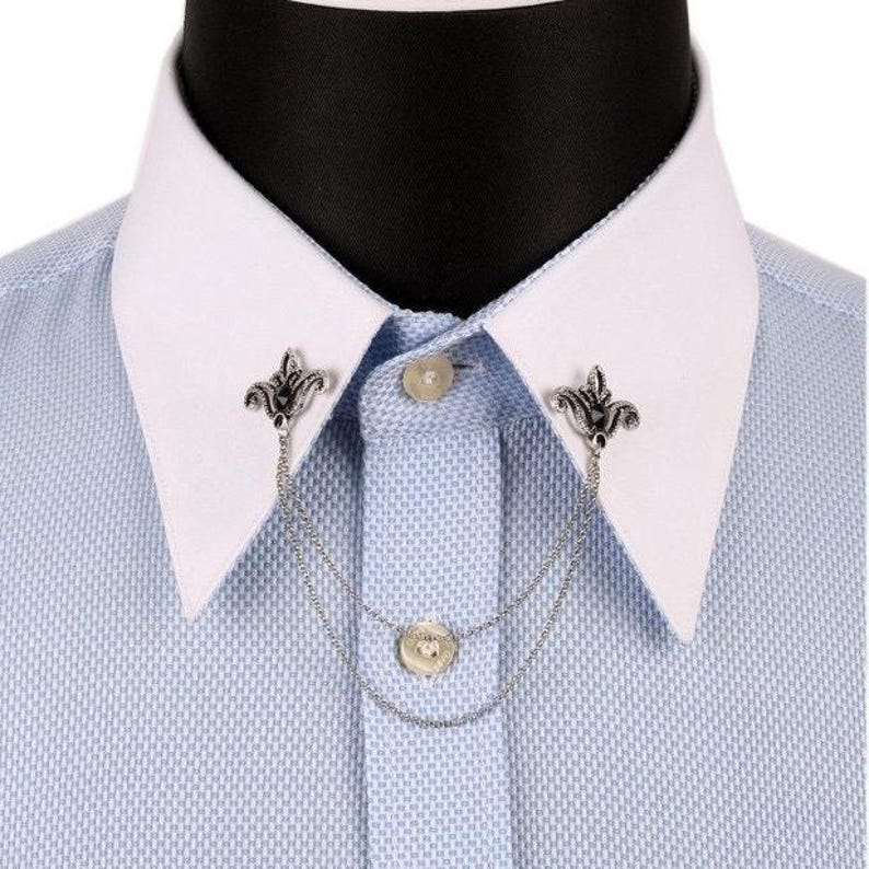 Handmade Silver Shirt Collar Chain Pin: Black Stone Wedding Accessory image 5
