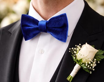 Royal Blue Velvet Bow Tie, Handmade Formal Wedding Accessory for Men