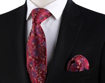 Men's Formal Tie With Pocket Square - Classic Solid Color, 58" Long, Wedding & Business Necktie