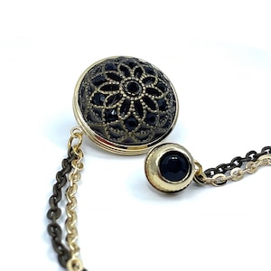 Vintage Anstecknadel für Männer - Doppel Ketten Brosche - Elegantes Steampunk Anzug Accessoire - Gothic Gold Schwarz Jacke Anstecknadel - Hochzeit & Geschenk für Ihn