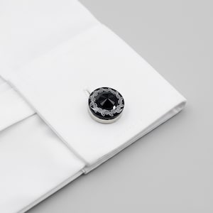 Handgefertigt Schwarz Stein Shirt Button Cover Manschettenknöpfe: Clip-on Design aus Messing