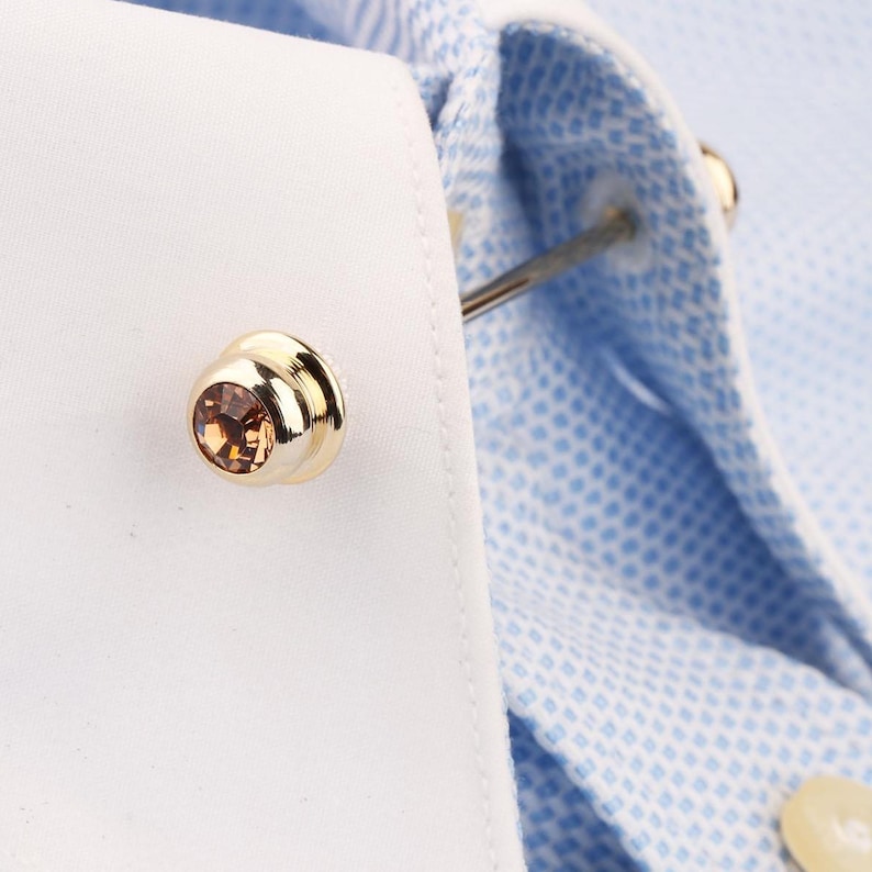 Gold Shirt Collar Bar Pin: Vintage Style Gemstone Accessory Orange