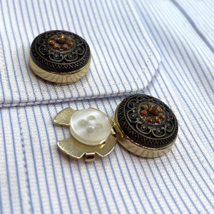 Elegantes cubrebotones de camisa dorados: estilo vintage con detalles de piedras preciosas: regalo perfecto para San Valentín o aniversario para él