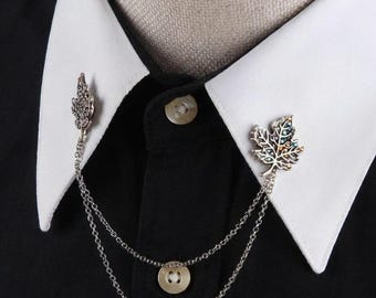 Vintage-stil Silverbladskrage Kedja Nål, Kostymsnål Brosch