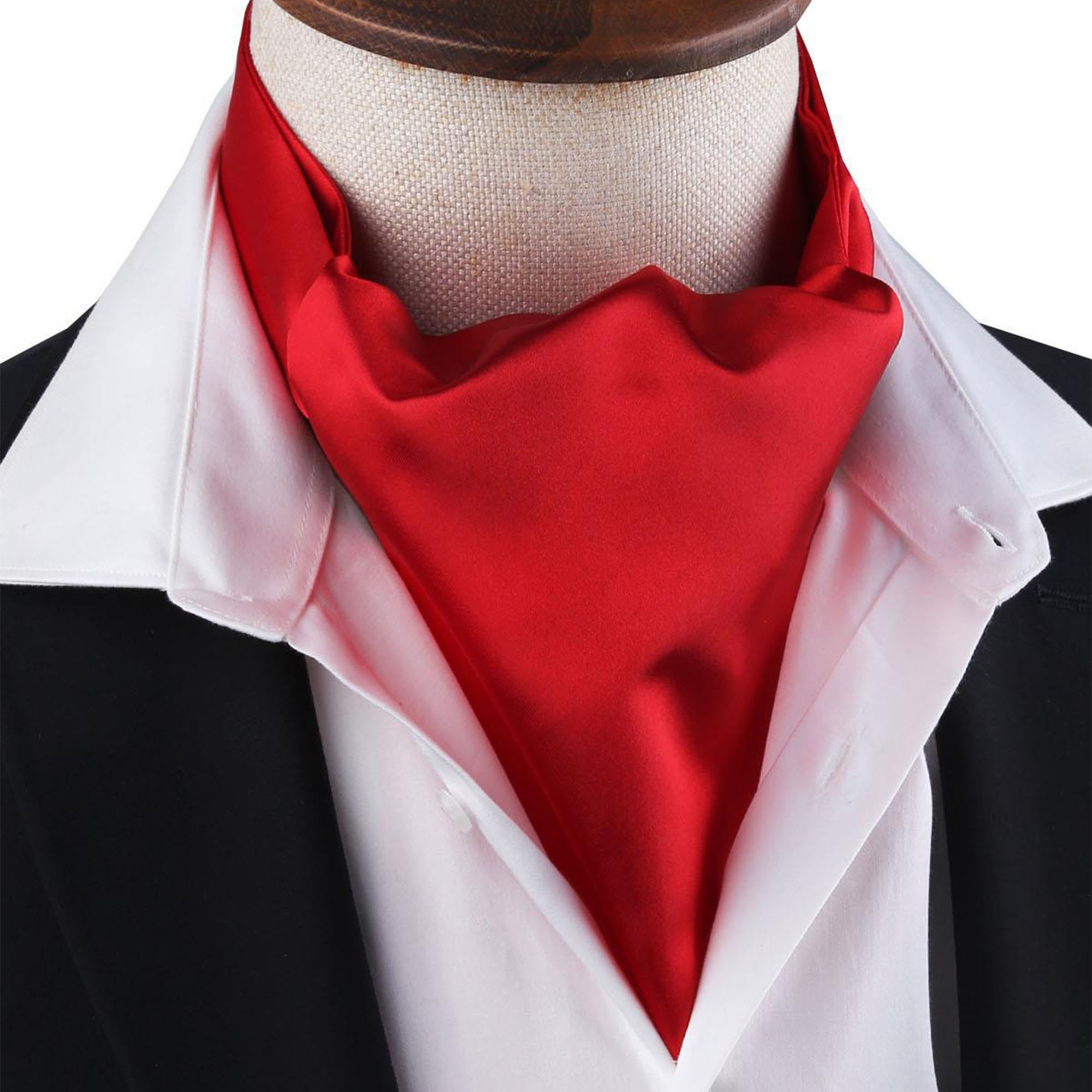 Cravatta Ascot Uomo Antonio Ricci, Tinta Unita Rosso, Stile Libero Casual Per Matrimonio E Festa - Foto 2