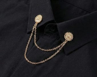 Gold Shirt Collar Chain: Elegant Double Layer Lapel Pin