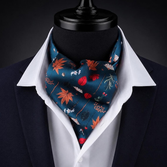 Teal Floral Ascot Tie: Elegant Wedding Cravat - Etsy