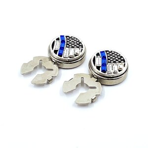 Handmade Clip-on Cufflinks: Brass Blue Stone Design