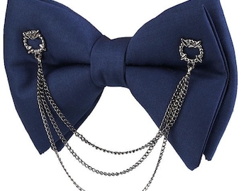 Groomsmen Navy Bow Tie, Wedding Bowtie Men, Blue Bowtie Chain, Grooms Gift Bow Tie, Wedding Gift, Mens Valentines Gift, Groomsmen Wedding