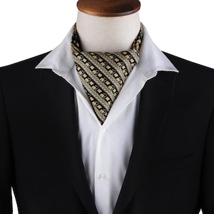 Black Gold Ethnic Pattern Ascot Cravat for Men - Vintage Formal Neck Scarf - Dapper Retro Gift for Gentleman | Yellow Black Mens Ascot Gift