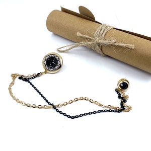 Gold Collar Chain, Gold Collar Pin Black, Jacket Lapel Pin, Gift for Men, Mens Jewellery Accessory, Lapel Brooch Jacket Chain Brooch Pins
