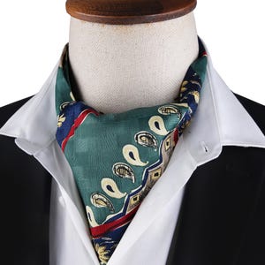 Green Floral Paisley Ascot Cravat for Men - Vintage Elegant Neck Scarf - Classic Dandy Wedding Gift Accessory - Handmade Unique Mens Ascot