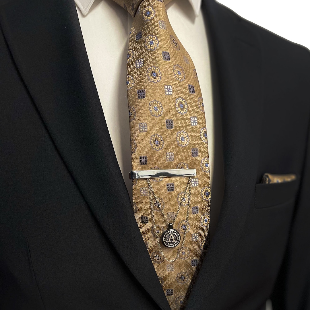 Personalized Tie Clip Chain Silver Tie Bar Initial Etsy