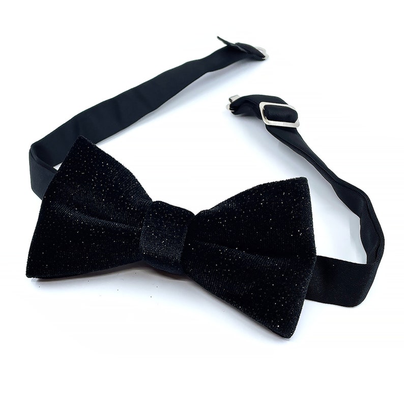 Glitter Black Velvet Bow Tie, Shimmer Wedding Bow Tie, Solid Black Bow Tie, Groomsmen Bowtie, Wedding Bowtie Black, Unique Bow Tie for Mens